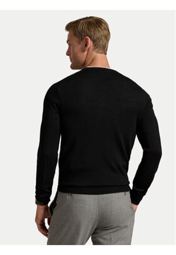 Polo Ralph Lauren Sweter 710946143004 Czarny Slim Fit. Typ kołnierza: polo. Kolor: czarny. Materiał: wełna