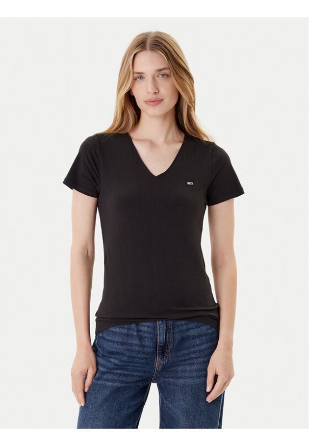 Tommy Jeans T-Shirt Tjw Skinny Stretch DW0DW09197 Czarny Slim Fit. Kolor: czarny. Materiał: bawełna