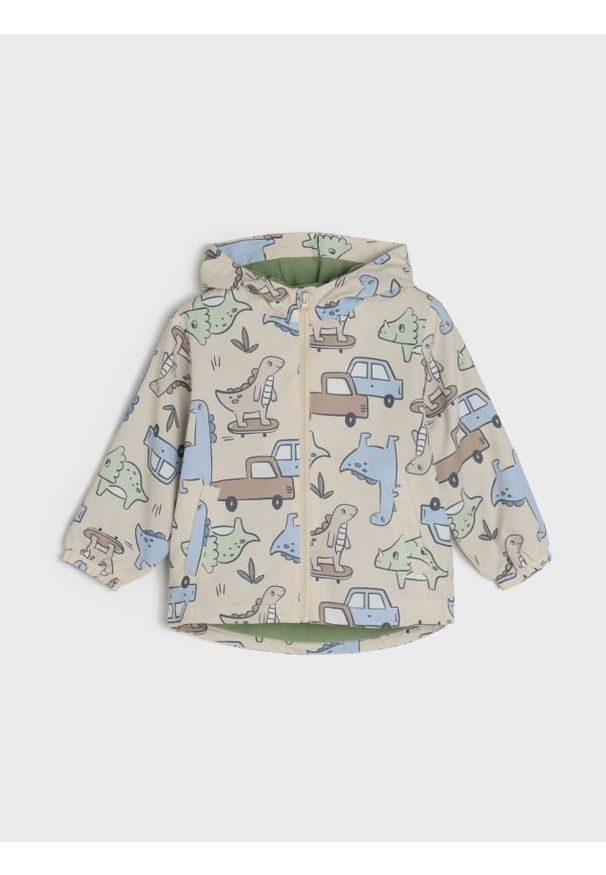 Sinsay - Kurtka przejściowa - kremowy. Typ kołnierza: kaptur. Kolor: kremowy. Materiał: polar. Wzór: nadruk
