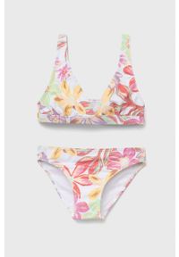Roxy dwuczęściowy strój kąpielowy dziecięcy kolor biały. Kolor: biały. Materiał: poliester, dzianina. Rodzaj stanika: odpinane ramiączka #1