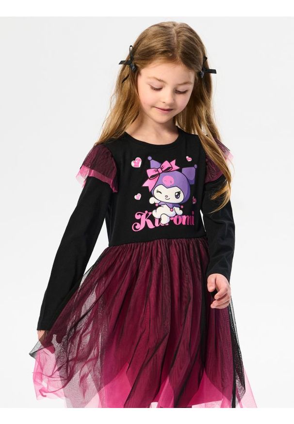 Sinsay - Sukienka z tiulem w kontrastowych kolorach Kuromi - czarny. Kolor: czarny. Materiał: tiul