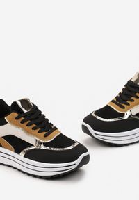 Born2be - Czarne Sneakersy na Platformie z Metalicznymi Wstawkami Stovia. Kolor: czarny. Obcas: na platformie #5
