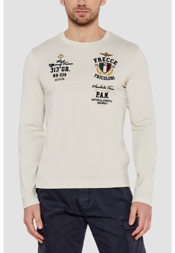 Aeronautica Militare - AERONAUTICA MILITARE Beżowy męski longsleeve, Rozmiar 3XL. Kolor: beżowy. Długość rękawa: długi rękaw