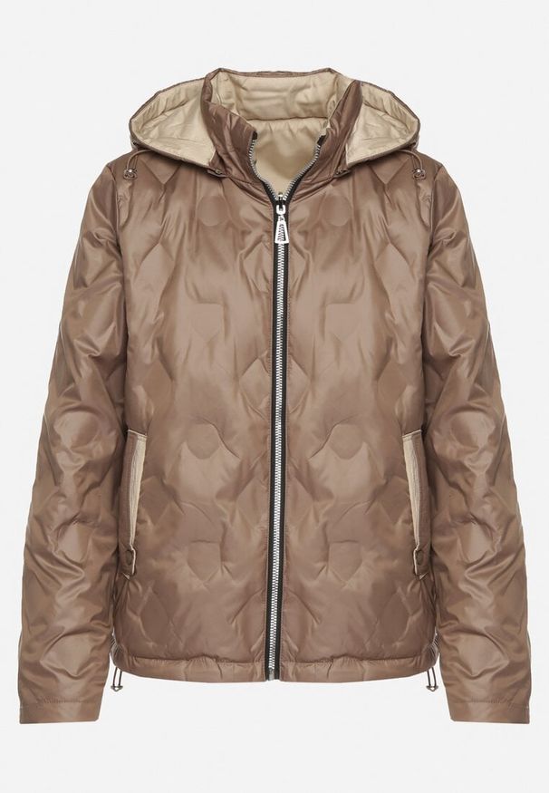 Born2be - Beżowo-Brązowa Pikowana Kurtka o Dwustronnym Kroju z Odpinanym Kapturem Zeorina. Okazja: na co dzień. Kolor: brązowy. Materiał: jeans. Wzór: gładki. Styl: casual, elegancki