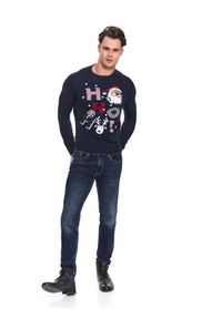 TOP SECRET - Sweter ze świątecznym motywem. Kolor: niebieski. Materiał: jeans. Długość: długie. Sezon: zima. Styl: wizytowy #1