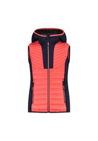 Dziewczęca kurtka bez rękawów z kapturem CMP. Typ kołnierza: kaptur. Kolor: czerwony, wielokolorowy, pomarańczowy. Materiał: puch. Długość rękawa: bez rękawów. Styl: młodzieżowy #1