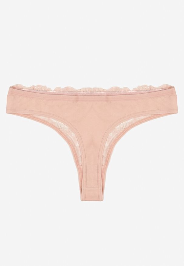 Born2be - Różowe Koronkowe Majtki Stringi z Bawełny Venalora. Kolor: różowy. Materiał: bawełna, koronka