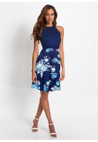 bonprix - Sukienka z dżerseju z koronką. Kolor: niebieski. Materiał: jersey, koronka. Wzór: koronka #2