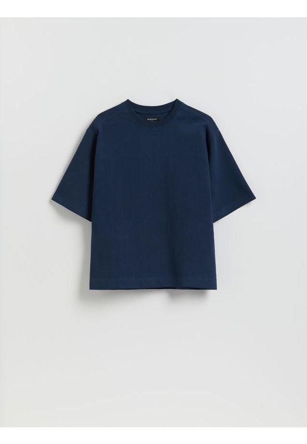 Reserved - T-shirt z grubej dzianiny - granatowy. Kolor: niebieski. Materiał: dzianina