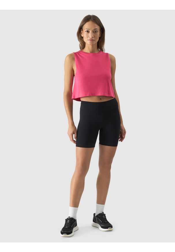 4f - 4F Legginsy krótkie z wysokim stanem damskie - czarne XXL. Stan: podwyższony. Kolor: czarny. Materiał: materiał, elastan, syntetyk, dzianina, guma. Długość: krótkie. Wzór: ze splotem, gładki, jednolity