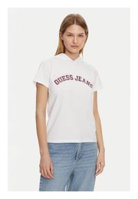 Guess Jeans T-Shirt W5GP28 J1314 Biały Regular Fit. Kolor: biały. Materiał: bawełna