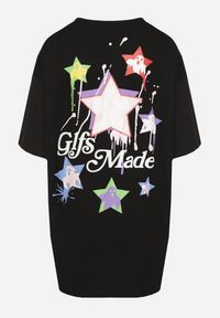 Born2be - Czarny T-shirt z Bawełną Ozdobiony Gwiazdami Karretia. Okazja: na co dzień. Kolor: czarny. Materiał: bawełna. Wzór: aplikacja. Styl: elegancki, casual #3