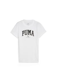 Puma - Damska koszulka z nadrukiem PUMA SQUAD PUMA White. Kolor: biały. Wzór: nadruk. Sport: joga i pilates