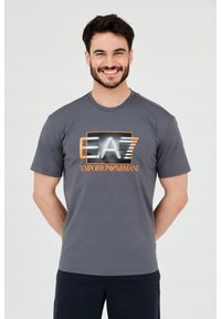 EA7 Emporio Armani - EA7 Męski szary t-shirt z holograficznym logo, Rozmiar XL. Kolor: szary #1