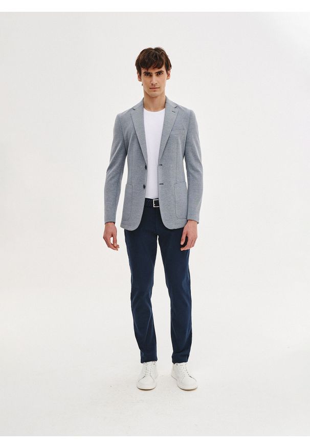 Pako Lorente - PAKO LORENTE - Niebieska marynarka z dzianiny. Kolor: niebieski. Materiał: dzianina. Sezon: wiosna