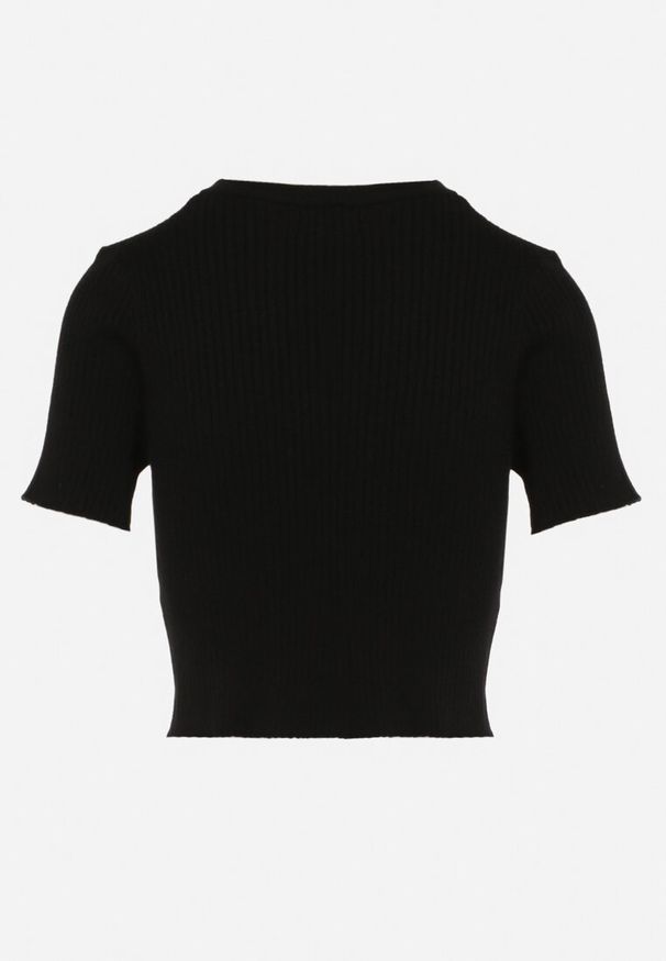 Born2be - Czarny Krótki T-shirt z Prążkowanej Dzianiny Clutia. Kolor: czarny. Materiał: dzianina, prążkowany. Długość: krótkie