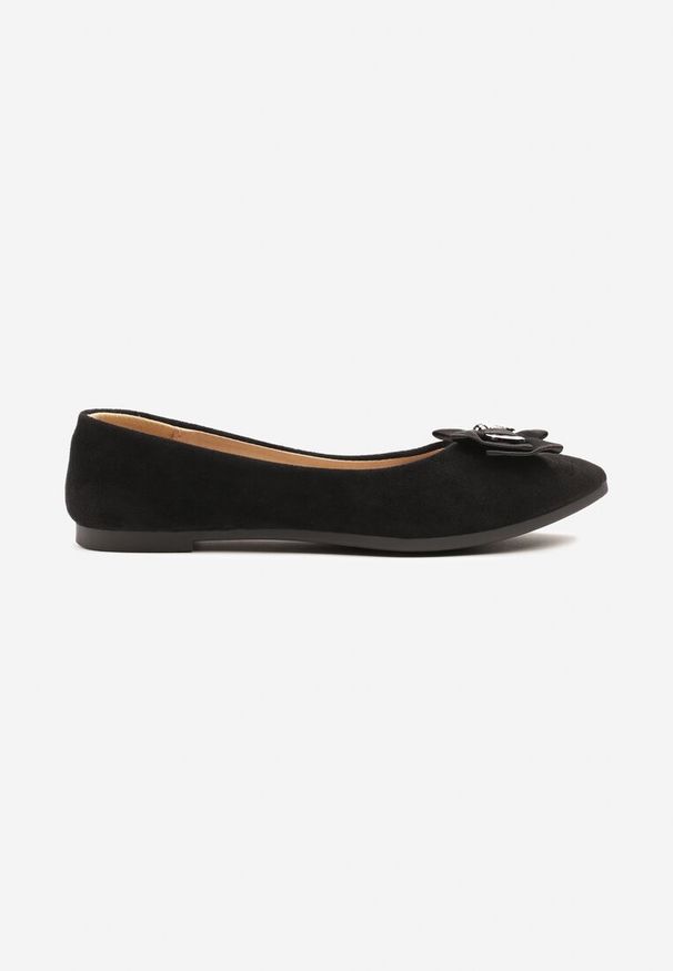 Born2be - Czarne Balerinki ze Skórzaną Wkładką z Kokardą Galethia. Okazja: na co dzień. Kolor: czarny. Materiał: skóra. Styl: elegancki, casual