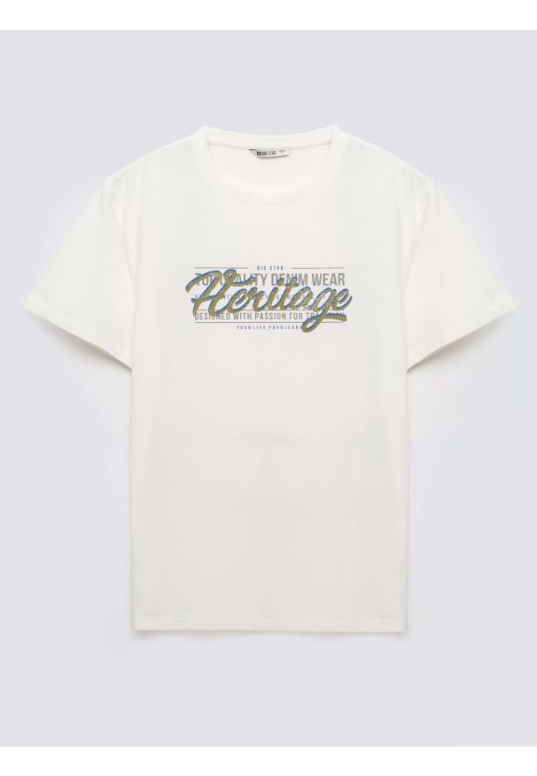 Big-Star - Koszulka męska z nadrukiem biała Keren 100. Okazja: na co dzień. Kolor: biały. Materiał: materiał, dzianina, bawełna, jeans. Wzór: nadruk. Styl: klasyczny, casual, sportowy