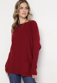 Born2be - Bordowa Tunika z Dłuższym Tyłem i Kieszeniami Vigi. Kolor: czerwony. Materiał: wiskoza, bawełna. Długość: długie #3