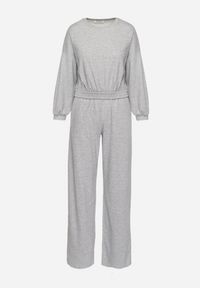 Born2be - Szary Komplet Bawełniany Spodnie Szerokie ze Sznurkiem w Pasie i Bluza ze Ściągaczami Urionne. Kolor: szary. Materiał: bawełna #6