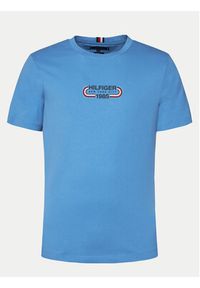 TOMMY HILFIGER - Tommy Hilfiger T-Shirt Track Graphic MW0MW34429 Niebieski Regular Fit. Kolor: niebieski. Materiał: bawełna #4