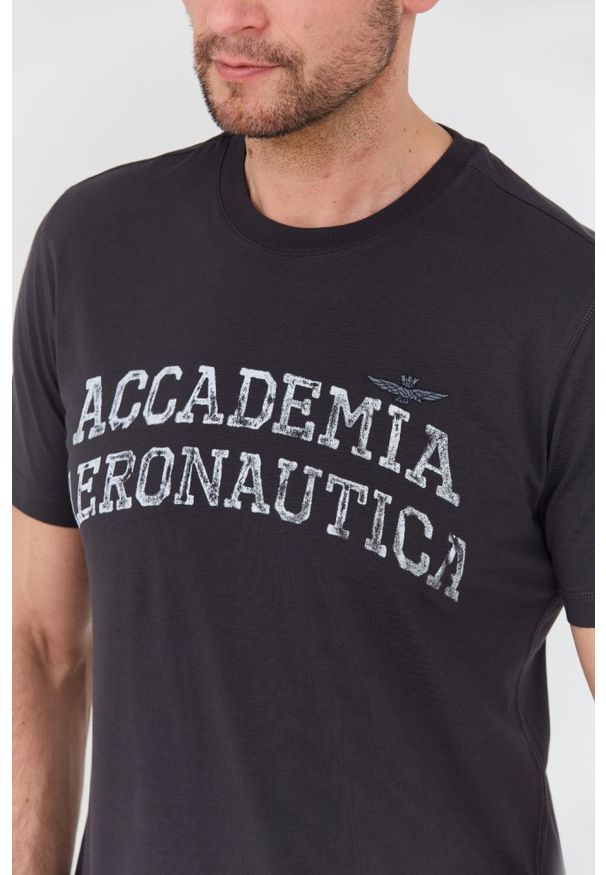 Aeronautica Militare - AERONAUTICA MILITARE Grafitowy bawełniany męski t-shirt M.C., Rozmiar XL. Kolor: szary. Materiał: bawełna