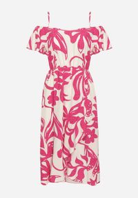 Born2be - Różowa Sukienka Typu Hiszpanka na Ramiączkach z Gumką w Pasie i Kopertowym Dołem Nellithine. Okazja: na co dzień. Typ kołnierza: dekolt hiszpanka. Kolor: różowy. Długość rękawa: na ramiączkach. Sezon: lato. Typ sukienki: kopertowe. Styl: casual, elegancki #4