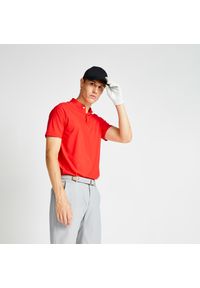 INESIS - Koszulka polo do golfa z krótkim rękawem męska Inesis WW900. Typ kołnierza: polo, golf. Kolor: czerwony. Materiał: elastan, materiał, poliamid. Długość rękawa: krótki rękaw. Długość: krótkie