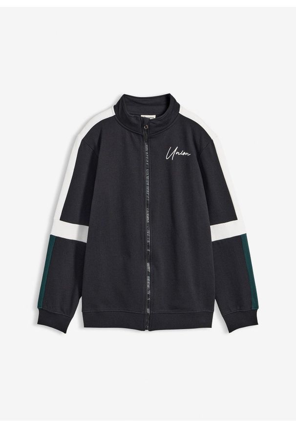 bonprix - Rozpinana bluza dresowa z czystej bawełny organicznej. Kolor: czarny. Materiał: dresówka, bawełna