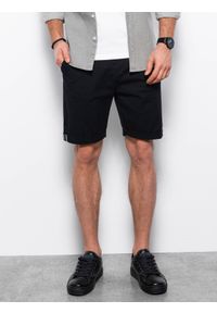 Ombre Clothing - Spodenki męskie chino - czarne V12 - Rozmiar: XXL. Kolor: czarny. Materiał: elastan, bawełna. Długość: krótkie. Sezon: lato