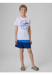 4f - 4F T-shirt loose z nadrukiem chłopięcy - biały 146 (10-11 lat). Okazja: na co dzień, na uczelnię. Kolor: biały. Materiał: skóra, dresówka, dzianina, materiał, bawełna. Wzór: nadruk. Sezon: lato. Styl: casual #2