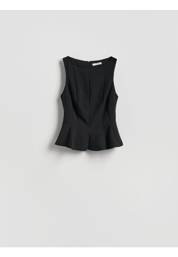 Reserved - Bluzka z baskinką - czarny. Kolor: czarny. Materiał: tkanina, wiskoza