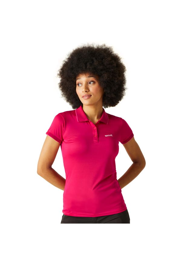 Regatta - Koszulka turystyczna polo damska Remex II. Typ kołnierza: polo. Kolor: różowy. Materiał: materiał