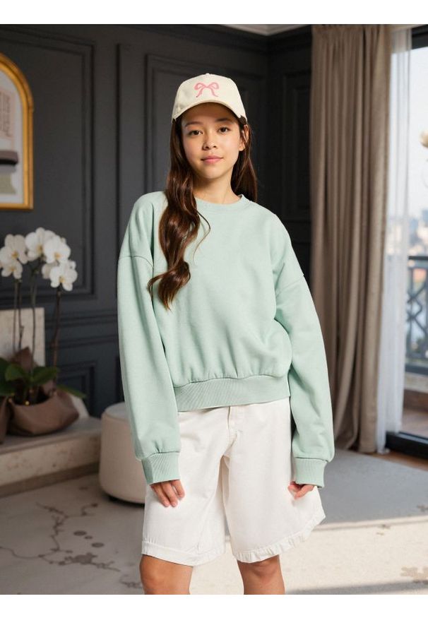 Sinsay - Gładka bluza z długim rękawem - zielony. Kolor: zielony. Długość rękawa: długi rękaw. Długość: długie. Wzór: gładki