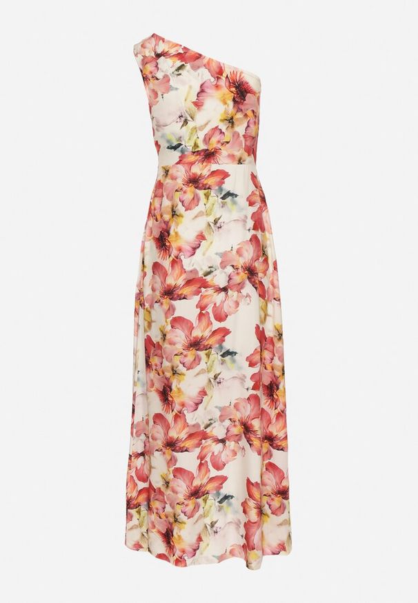 Born2be - Czerwona Wiskozowa Kwiatowa Sukienka o Asymetrycznym Kroju Lironia. Okazja: na co dzień. Kolor: czerwony. Materiał: wiskoza. Wzór: kwiaty. Sezon: wiosna, lato. Typ sukienki: asymetryczne. Styl: elegancki, casual