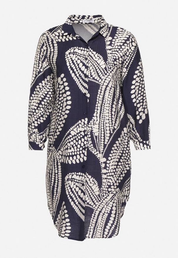 Born2be - Granatowa Sukienka Koszulowa z Wiskozą o Pudełkowym Kroju Redenira. Okazja: na co dzień. Typ kołnierza: kołnierzyk klasyczny. Kolekcja: plus size. Kolor: niebieski. Materiał: wiskoza. Typ sukienki: koszulowe. Styl: klasyczny, casual
