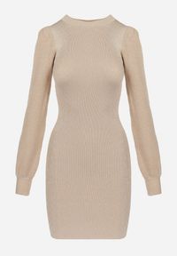 Born2be - Beżowa Sukienka Dzianinowa z Bufiastym Rękawem Janoah. Okazja: na co dzień, na randkę. Kolor: beżowy. Materiał: dzianina. Wzór: jednolity. Typ sukienki: dopasowane. Styl: klasyczny, casual. Długość: mini #5