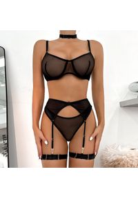 Intica - Komplet bielizny z siateczki z regulowanymi paskami Zihnija. Kolor: czarny. Wzór: paski #7