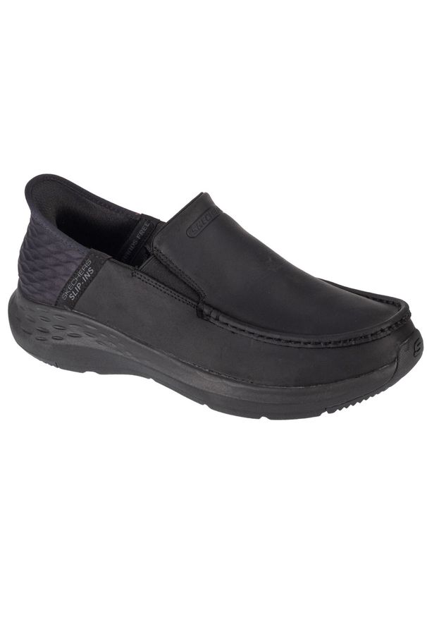 skechers - Buty do chodzenia męskie, Slip-Ins Parson - Oswin. Zapięcie: bez zapięcia. Kolor: czarny. Materiał: guma, skóra, materiał. Szerokość cholewki: normalna. Sport: turystyka piesza