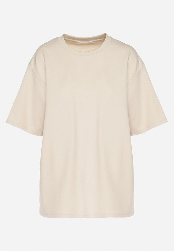 Born2be - Jasnobeżowy Bawełniany Klasyczny T-shirt Merovira. Kolor: beżowy. Materiał: bawełna. Styl: klasyczny