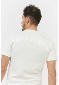 PALM ANGELS Biały t-shirt męski z misiem, Rozmiar XXS. Kolor: biały. Materiał: prążkowany. Wzór: nadruk #6