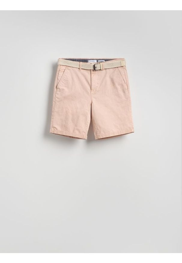 Reserved - Szorty slim fit - różowy. Kolor: różowy. Materiał: bawełna, tkanina