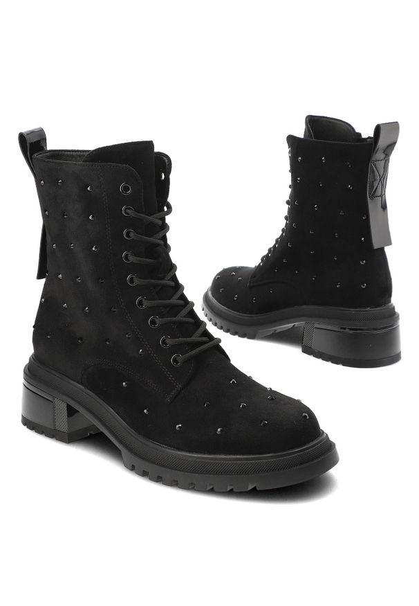 Czarne Botki S.Barski Stylowe Obuwie Damskie. Zapięcie: sznurówki. Kolor: czarny. Materiał: materiał. Sezon: jesień, zima. Obcas: na obcasie. Styl: elegancki. Wysokość obcasa: średni