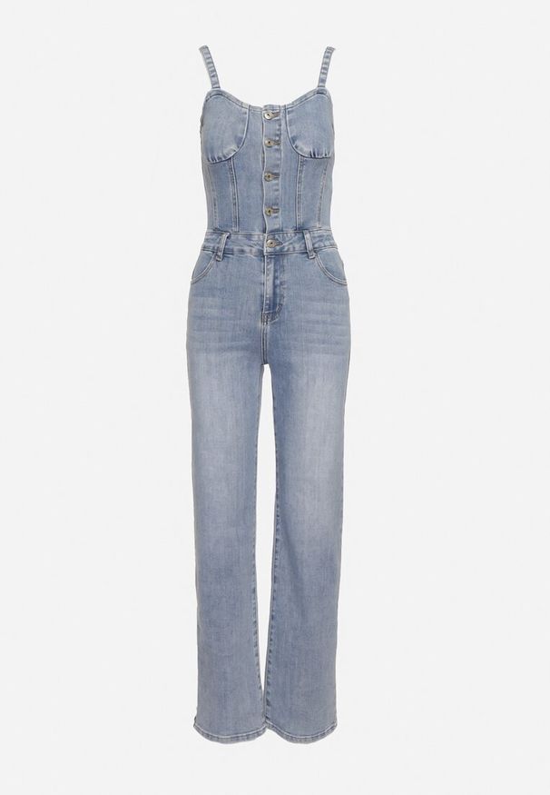 Born2be - Niebieski Jeansowy Kombinezon z Bawełny na Ramiączkach z Prostymi Nogawkami Laelliana. Kolor: niebieski. Materiał: bawełna, jeans. Długość rękawa: na ramiączkach. Sezon: lato