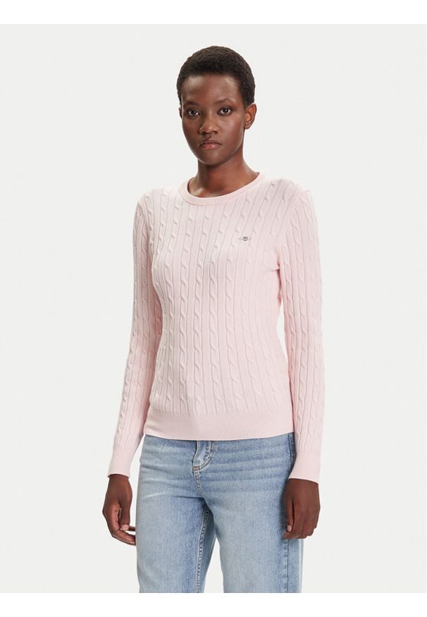 GANT - Gant Sweter 4800100 Różowy Slim Fit. Kolor: różowy. Materiał: bawełna