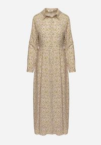 Born2be - Zielono-Beżowa Sukienka Perippe. Kolor: zielony. Wzór: nadruk, aplikacja, kolorowy, kwiaty. Typ sukienki: koszulowe, rozkloszowane. Długość: maxi #5