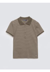 Big-Star - Koszulka damska polo w paski khaki Rellma 303. Typ kołnierza: polo. Kolor: zielony. Materiał: dzianina, włókno, materiał, prążkowany, bawełna. Wzór: paski. Styl: militarny, elegancki, klasyczny #4