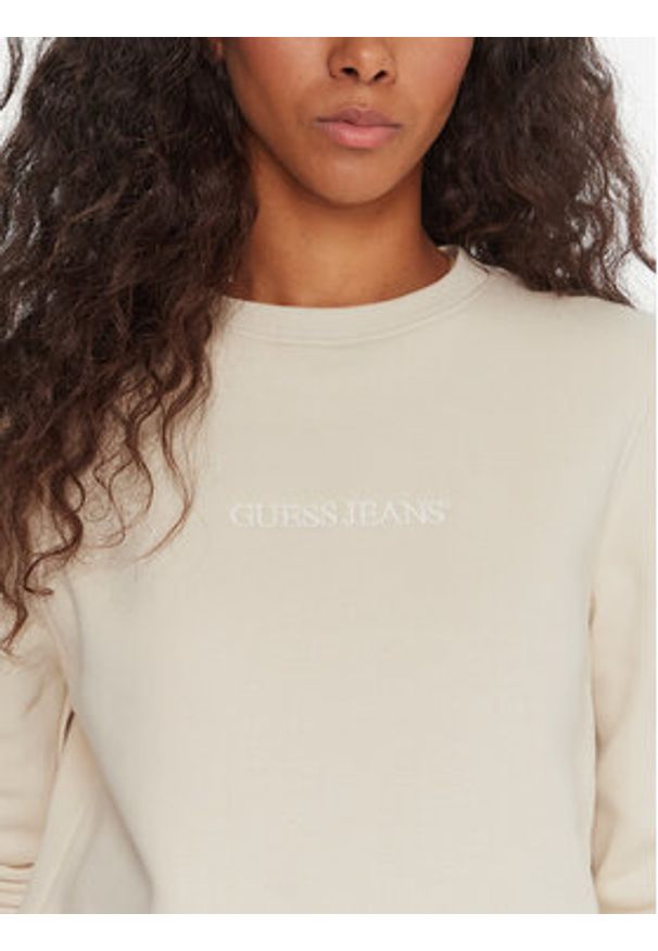Guess Jeans Bluza W4YQ10 KC811 Beżowy Regular Fit. Kolor: beżowy. Materiał: bawełna