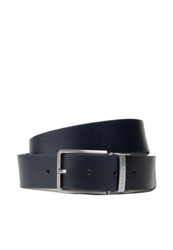 Trussardi Jeans - Trussardi Pasek Męski Belt H 3,5 Cm 71L00169 Granatowy. Kolor: niebieski. Materiał: skóra