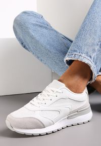 Renee - Białe Brokatowe Sneakersy Sznurowane Meari. Wysokość cholewki: przed kostkę. Kolor: biały. Materiał: materiał. Szerokość cholewki: normalna #3